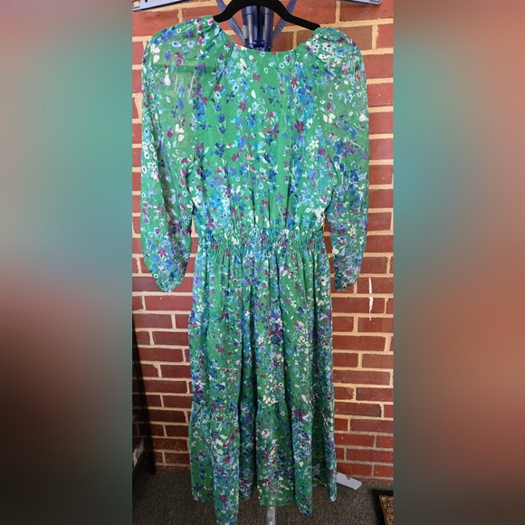 MAISON TARA Floral GARDEN Spring Boho V Neck Green Blue Dress 6 - Picture 4 of 5